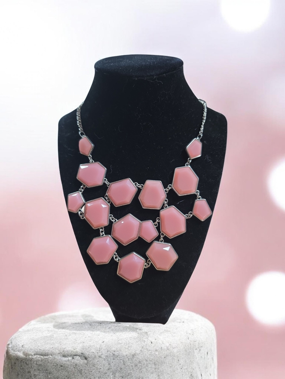 Elegant Pink Geometric Statement Necklace